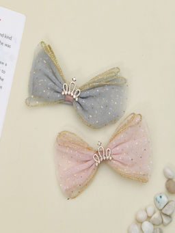 Yellow Bee - Embellished Bow Shimmer Hair Clips For Girls - Multicolor (Pack of 2)