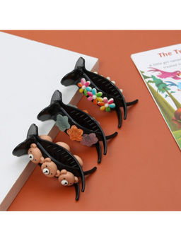 Yellow Bee - Star Bear And Flower Designed Banana Hair Clutcher For Girls - Multicolor (Pack of 3)