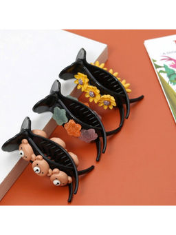 Yellow Bee - Star, Bear And Sunflower Banana Hair Clutcher For Girls - Multicolor (Pack of 3)