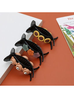 Yellow Bee - Cute Bear Star & Sunflower Accents Banana Hair Clutcher - Multicolor (Pack of 3)