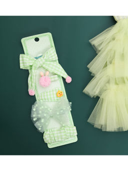 Yellow Bee - Embellished Hair Clips For Girls - Green (Pack of 5)