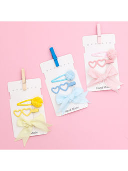 Yellow Bee - Adorable Fabric & Metal Bow Hair Clips For Girls - Multicolor (Pack of 3)