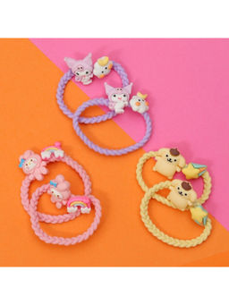 Yellow Bee - Adorable Animal - Themed Braided Hair Tie Set For Girls - Multicolor (Pack of 6)