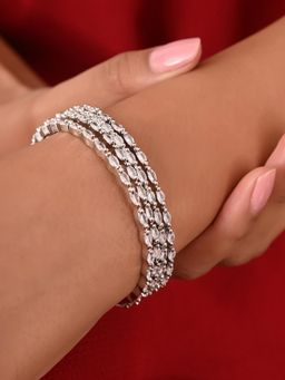 Ratnavali Jewels - White Silver Plated American Diamond Cz Sleek Bangle Set