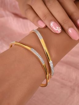 Ratnavali Jewels - White Gold Plated American Diamond Cz Sleek Square Bangle Set
