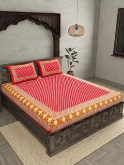 JAIPUR FABRIC - Pink 210 TC Cotton Floral King Bedsheet for Double Bed with Pillow Covers