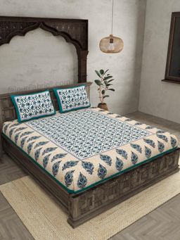 JAIPUR FABRIC - 240 TC Cotton Tropical Keri Design Double King Bedsheet with Pillow Covers