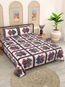 JAIPUR FABRIC - Multi-Color 180 Tc Cotton Barmeri Printed King Bedsheet with Pillow Covers