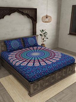 JAIPUR FABRIC - 120 TC Cotton Double Bed King Bedsheet with Pillow Covers