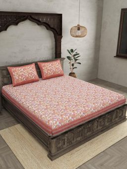 JAIPUR FABRIC - 120 TC Cotton Double Printed Flat King Bedsheet with Pillow Covers