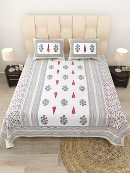 JAIPUR FABRIC - 180 TC Pure Cotton Sanganeri Block Printed Double King Bedsheet with Pillow Covers