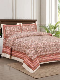 JAIPUR FABRIC - 180 TC Rangolis Peach Cotton Double King Bedsheet with Pillow Covers
