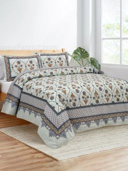 JAIPUR FABRIC - 180 TC Jaal Blue Cotton Double King Bedsheet with Pillow Covers