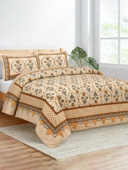 JAIPUR FABRIC - 180 TC Jaal Yellow Cotton Double King Bedsheet with Pillow Covers