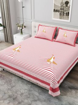 JAIPUR FABRIC - 254 TC Cotton Stripes Printed King Double Bed Bedsheet with Pillow Covers
