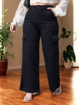 Miss Chase - A+ Curve Collection Plus Size Black Wide-Leg High-Rise Cargo Jeans