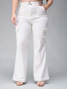 Miss Chase - A+ Curve Collection Plus Size White Wide Leg High Rise Jeans