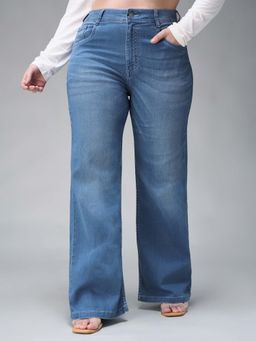 Miss Chase - A+ Curve Collection Plus Size Light Blue Wide-Leg Mid Rise Jeans