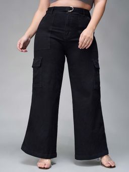 Miss Chase - A+ Curve Collection Plus Size Black Wide Leg High Rise Jeans