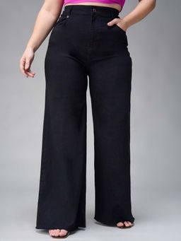 Miss Chase - A+ Curve Collection Plus Size Black High Rise Wide Leg Jeans