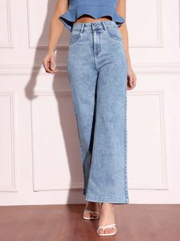 Miss Chase - Light Blue Wide-Leg High Rise Clean Look Regular Denim Jeans