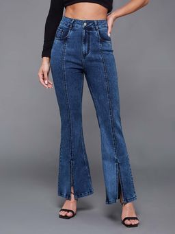 Miss Chase - Navy Blue Bootcut High Rise Clean Look Denim Bootcut Jeans