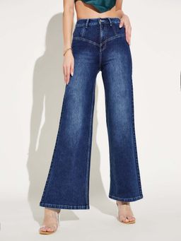 Miss Chase - Blue High Rise Clean Look Regular-Length Wide-Leg Shaping Jeans