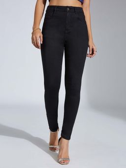 Miss Chase - Black Skinny High-Rise Clean-Look Stretchable Denim Jeans