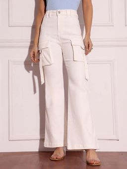 Miss Chase - White Bootcut High Rise Clean Look Regular Stretchable Denim Jeans