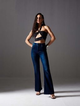 Miss Chase - Blue Bootcut Mid Rise Denim Stretchable Jeans
