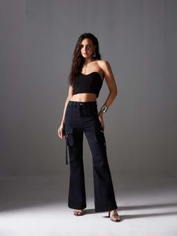 Miss Chase - Black Bootcut High-Rise Clean-Look Stretchable Denim Jeans