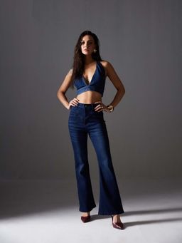 Miss Chase - Navy Blue Bootcut High Rise Stretchable Denim Shaping Jeans
