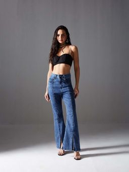 Miss Chase - Navy Blue Bootcut High Rise Stretchable Denim Bootcut Jeans