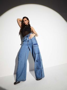Miss Chase - Light Blue Wide-Leg High Rise Regular Denim Pant