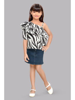 Pink Chick - Black One Shoulder Zebra Print Top With Ruffle Sleeves