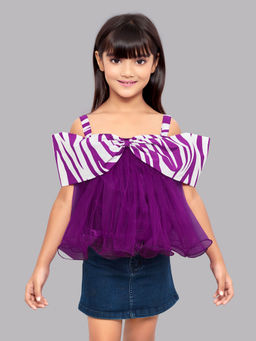 Pink Chick - Purple Cold Shoulder Bow Top