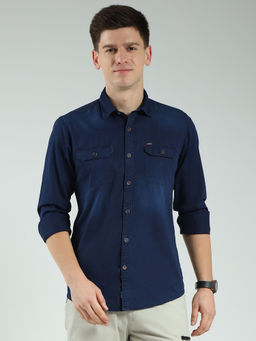 Monte Carlo - Blue Solid Slim Fit Shirt