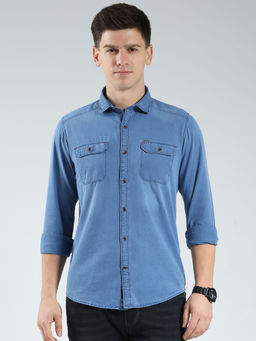 Monte Carlo - Blue Solid Slim Fit Shirt