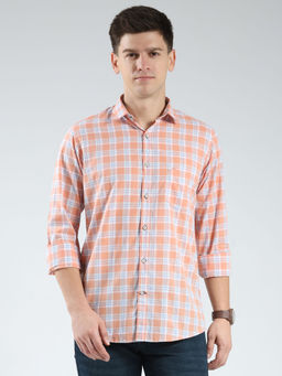 Monte Carlo - Orange Checks Regular Fit Shirt