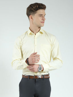 Monte Carlo - Yellow Self Design Regular Fit Shirt