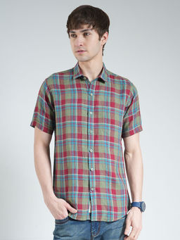 Monte Carlo - Olive Checks Regular Fit Shirt