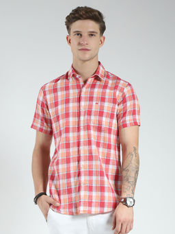 Monte Carlo - Orange Checks Regular Fit Shirt