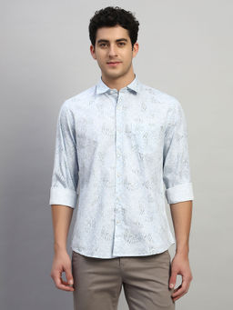 Cantabil - Turquoise Printed Regular Fit Shirt