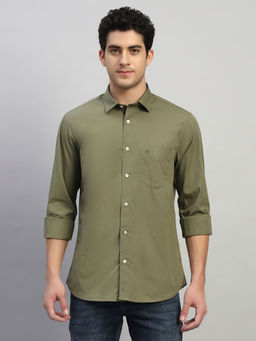 Cantabil - Olive Solid Regular Fit Shirt