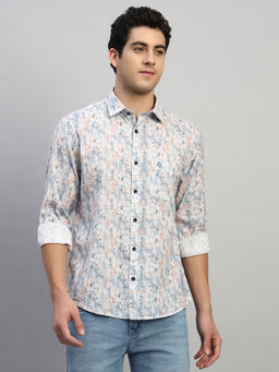 Cantabil - Turquoise Printed Regular Fit Shirt