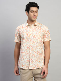 Cantabil - Orange Printed Regular Fit Shirt