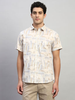 Cantabil - Beige Printed Regular Fit Shirt