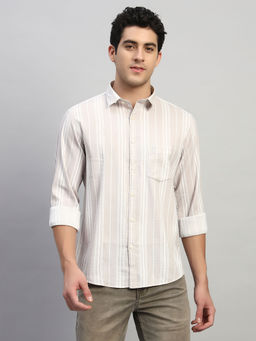 Cantabil - Beige Stripes Regular Fit Shirt