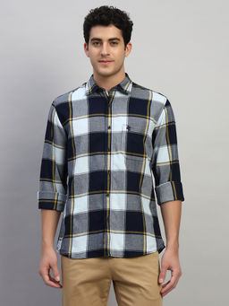 Cantabil - Navy Blue Checks Regular Fit Shirt