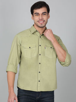 Cantabil - Green Solid Regular Fit Shirt